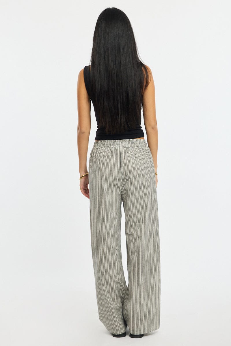 Black Stripe Wide Leg Pants Elasticated Waist
