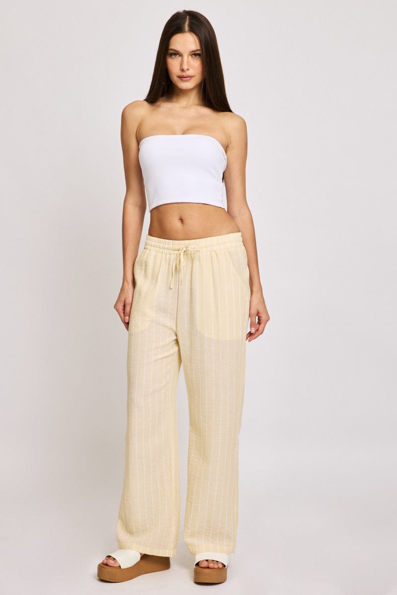 Yellow Stripe Wide Leg Pants Elasticated Waist