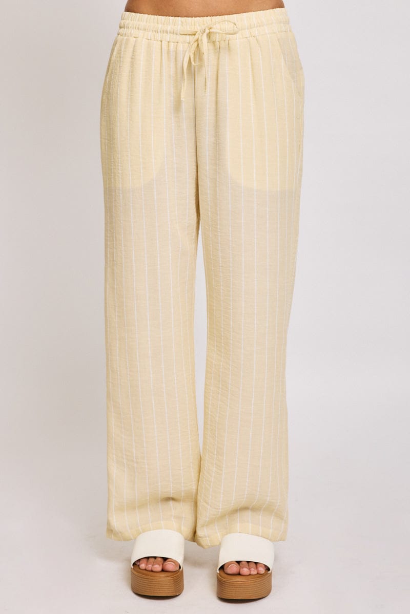 Yellow Stripe Wide Leg Pants Elasticated Waist