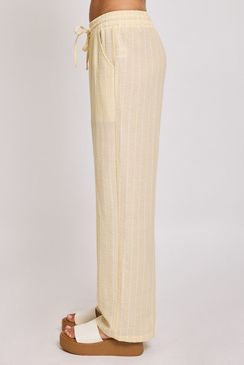 Yellow Stripe Wide Leg Pants Elasticated Waist