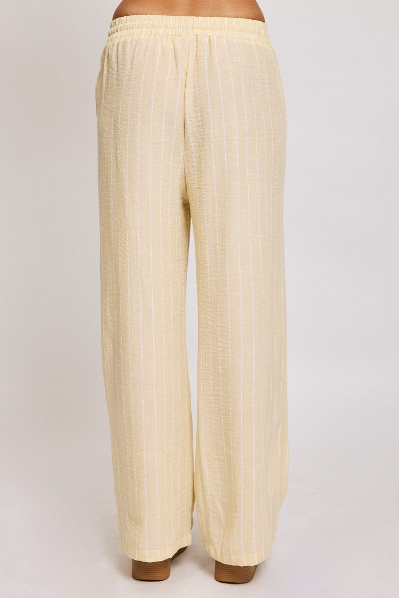 Yellow Stripe Wide Leg Pants Elasticated Waist