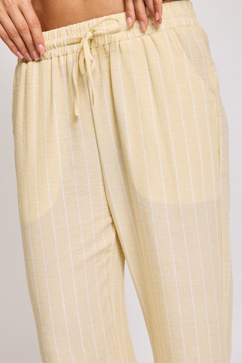 Yellow Stripe Wide Leg Pants Elasticated Waist