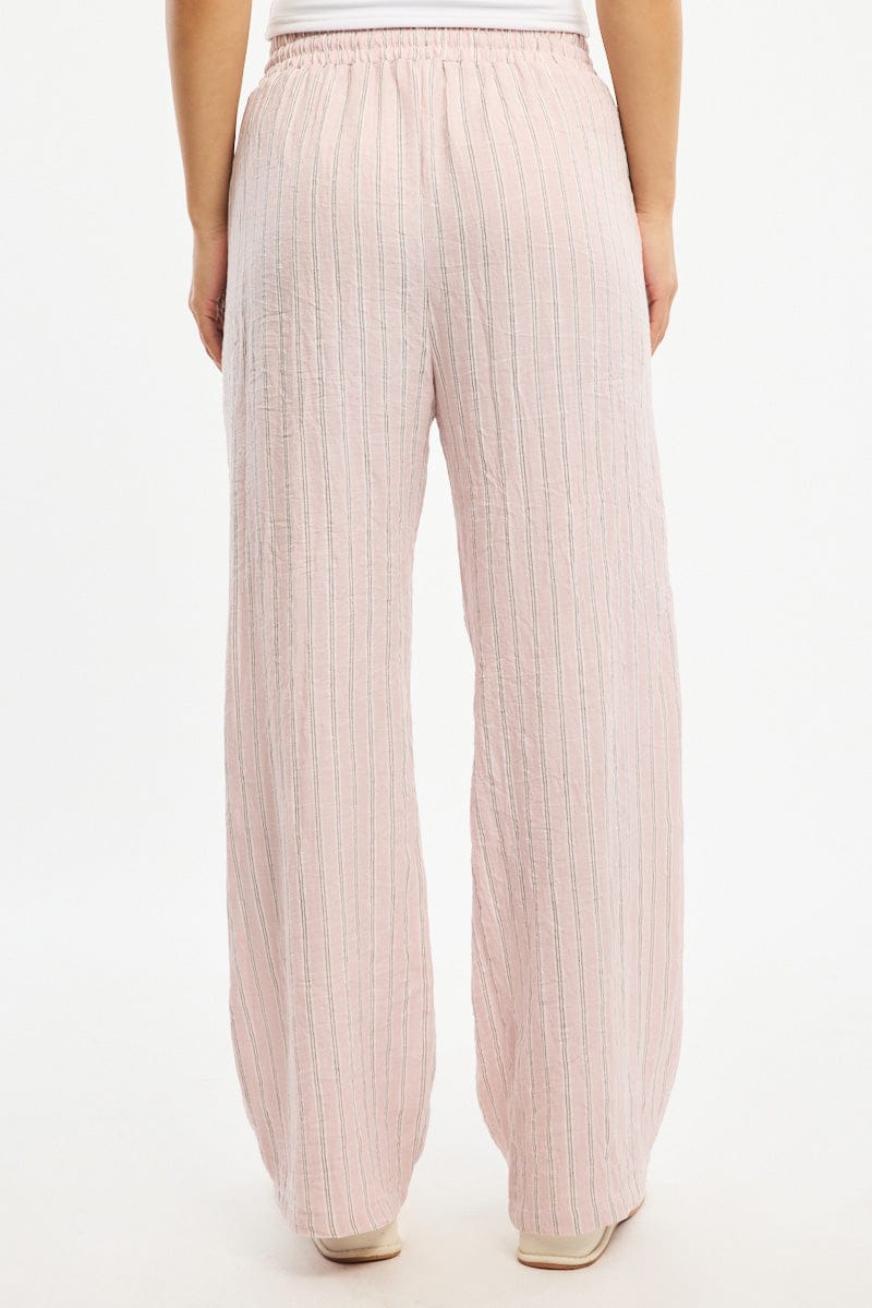 Pink Stripe Wide Leg Pants Elasticated Waist