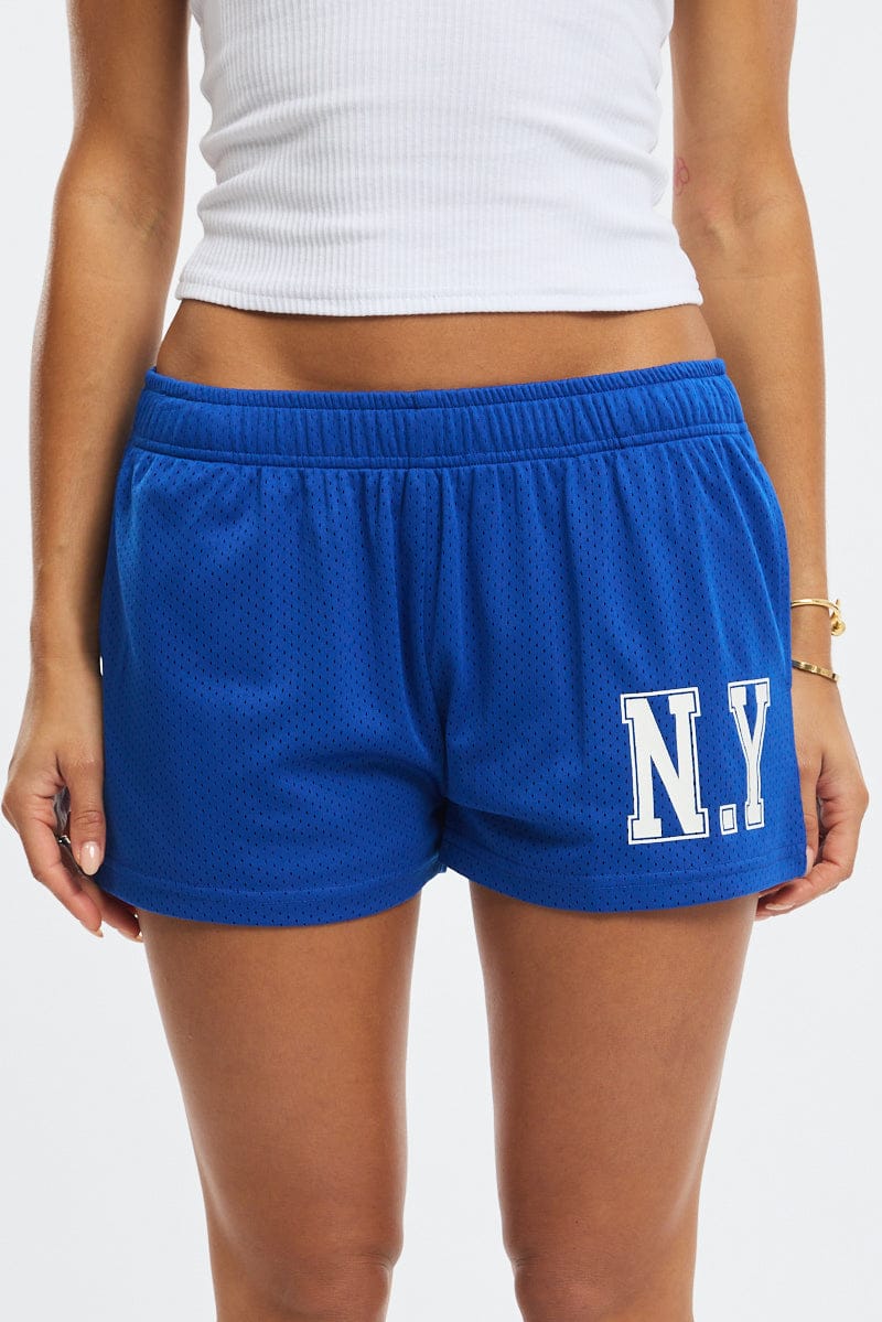 Blue Track Shorts Elastic Waist
