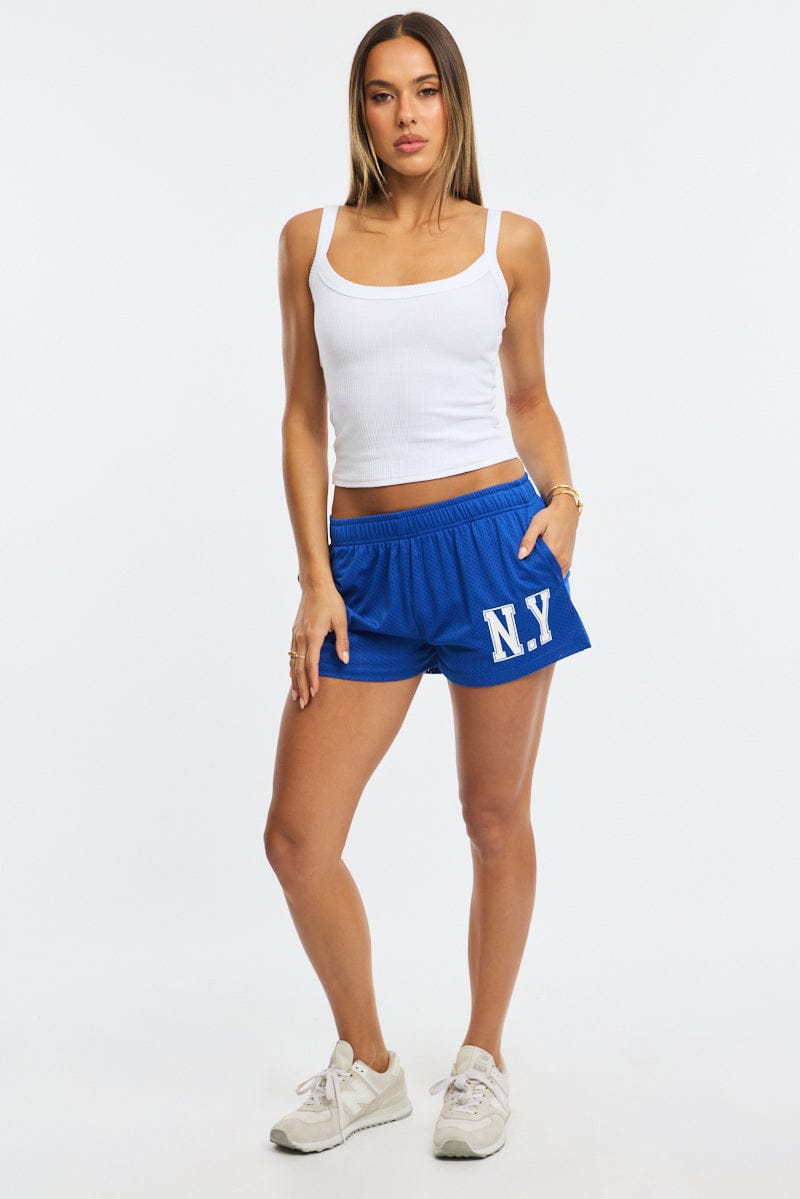 Blue Track Shorts Elastic Waist