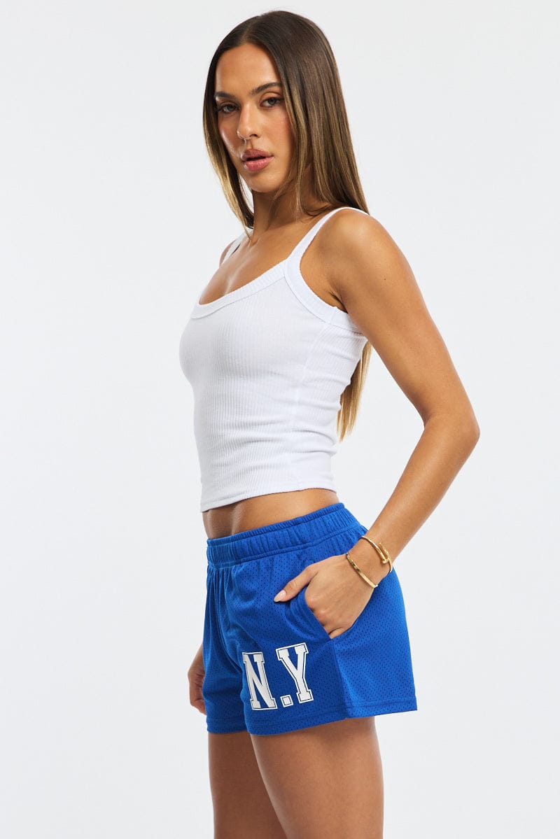Blue Track Shorts Elastic Waist