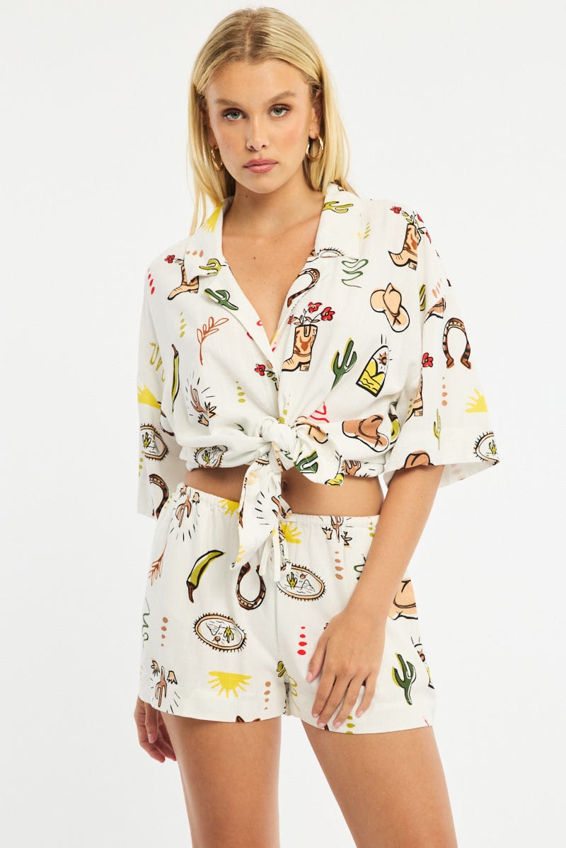 Multi Abstract Shorts Mid Rise