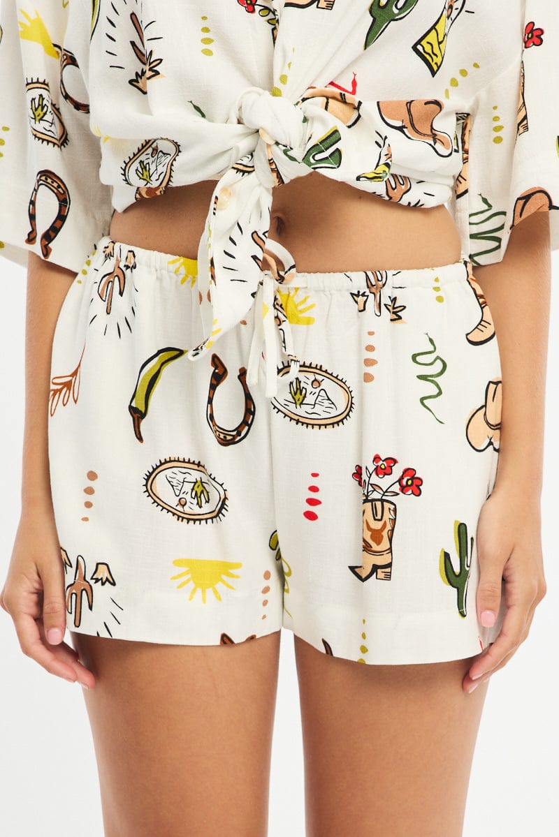 Multi Abstract Shorts Mid Rise