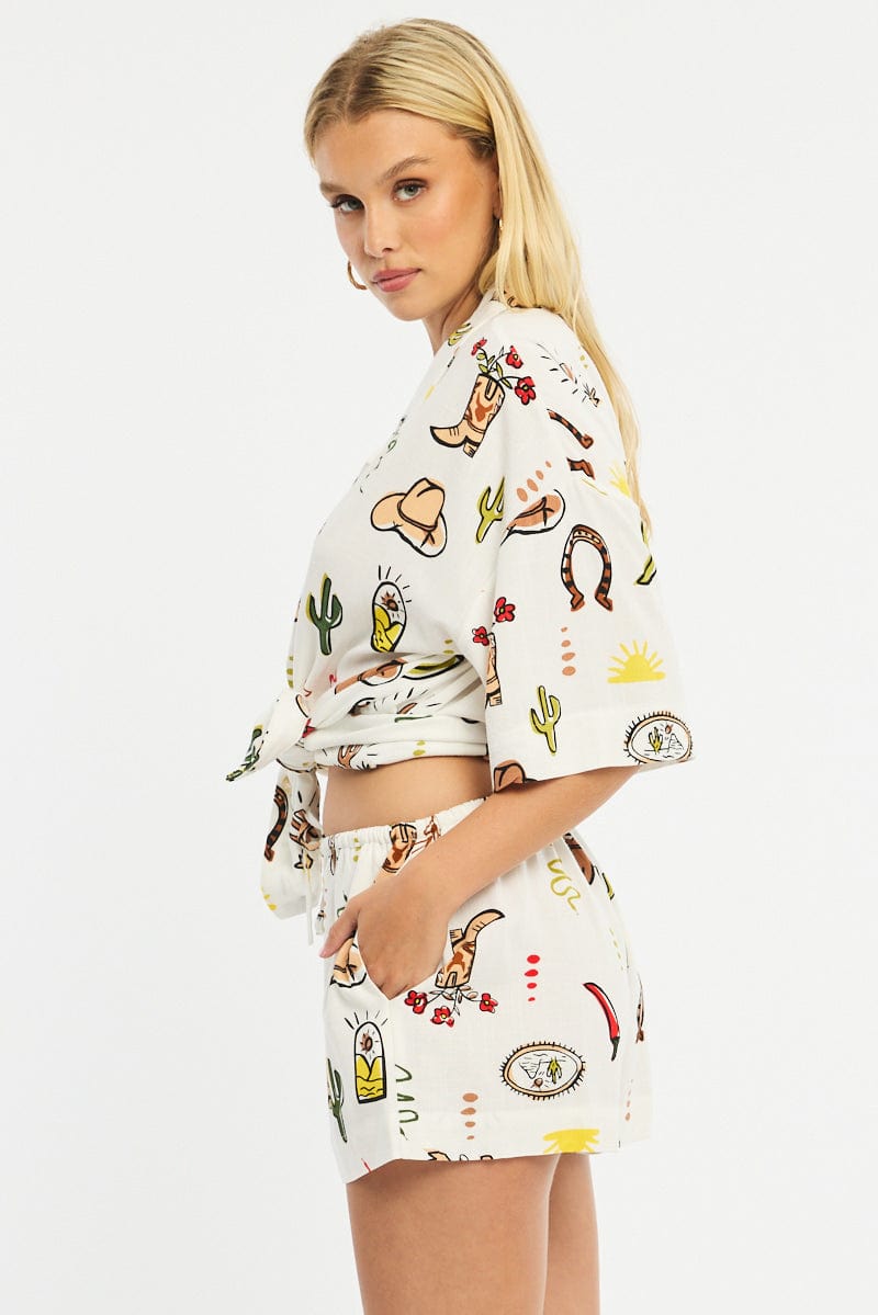 Multi Abstract Shorts Mid Rise