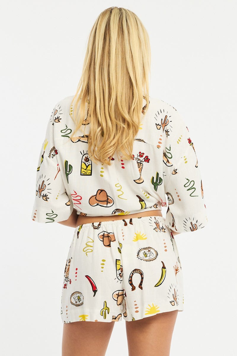 Multi Abstract Shorts Mid Rise