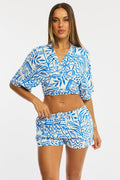 Blue Abstract Shorts Mid Rise