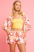 Red Abstract Shorts Mid Rise