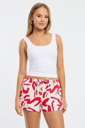 Red Abstract Shorts Mid Rise