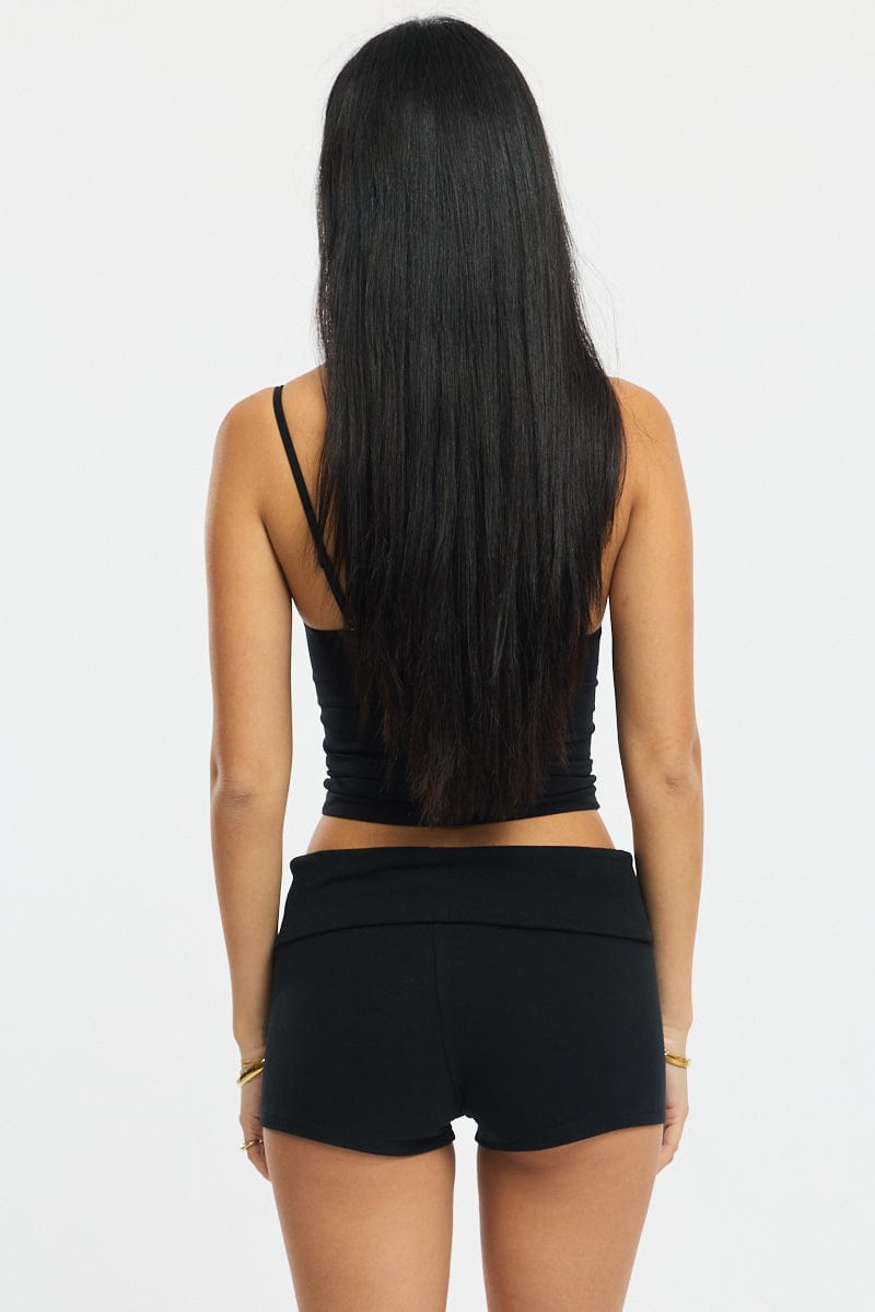 Black Biker Shorts Folded Waist