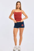 Blue Biker Shorts Folded Waist