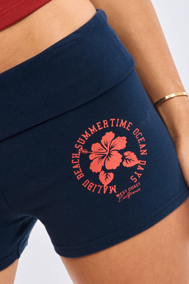 Blue Biker Shorts Folded Waist