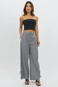 Black Check Wide Leg Pants Side Ribbon