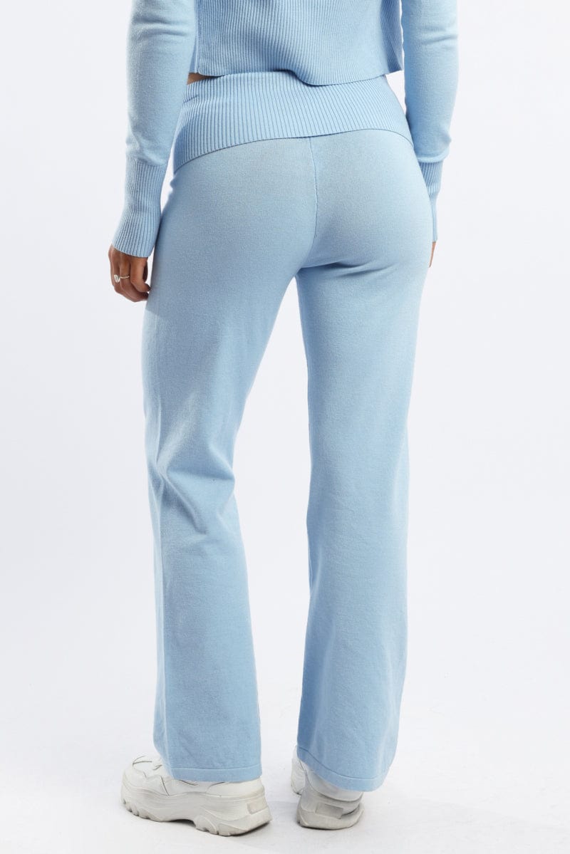 Blue Wide Leg Pants Knit