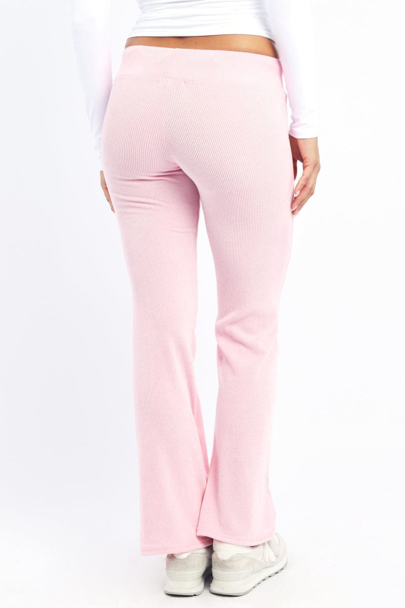 Pink Flare Leg Pants Elasticated Waist