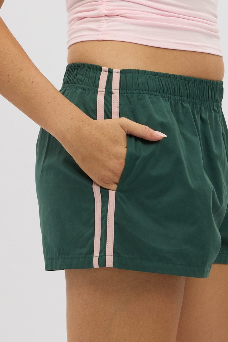 Green Track Shorts Side Stripe