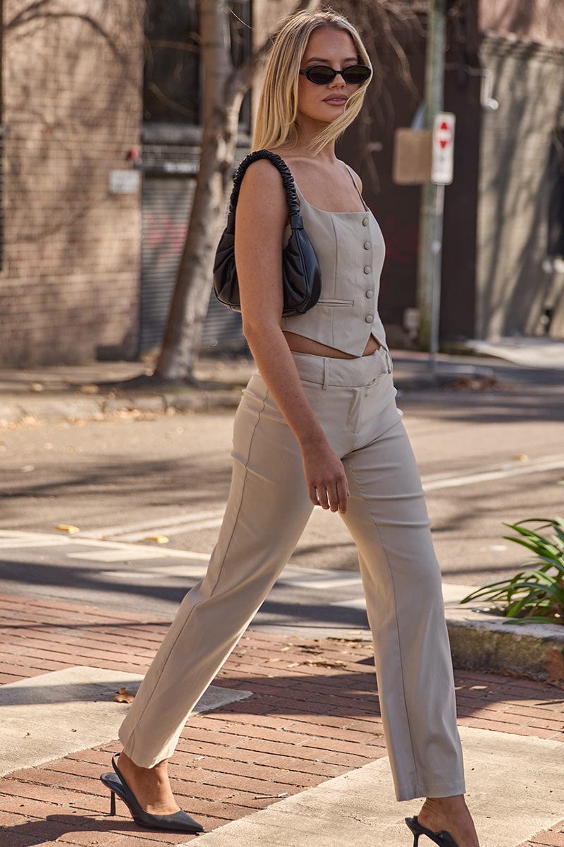 Beige Straight Fit Low Rise Pants