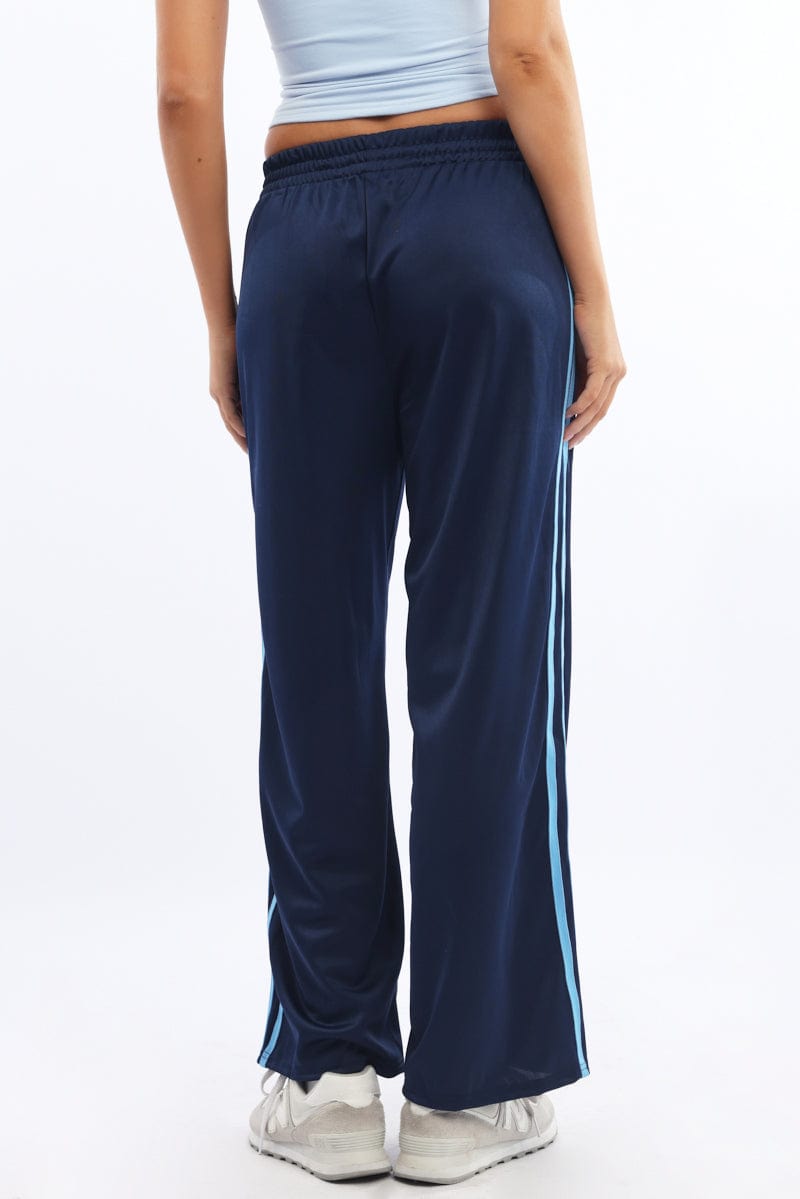 Blue Track Pants Side Stripe