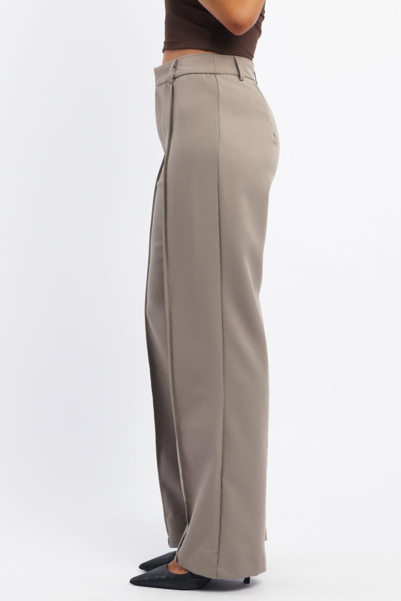 Beige Smart Pants High Rise