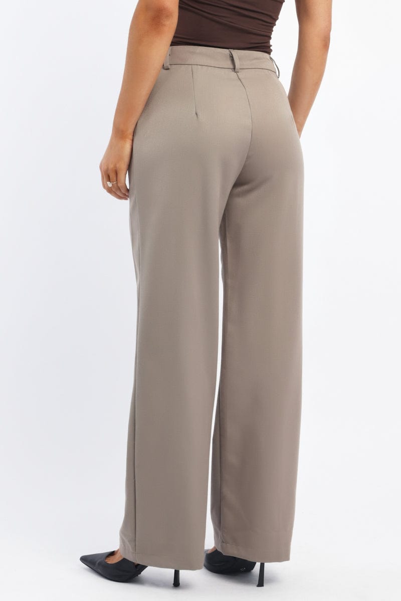 Beige Smart Pants High Rise