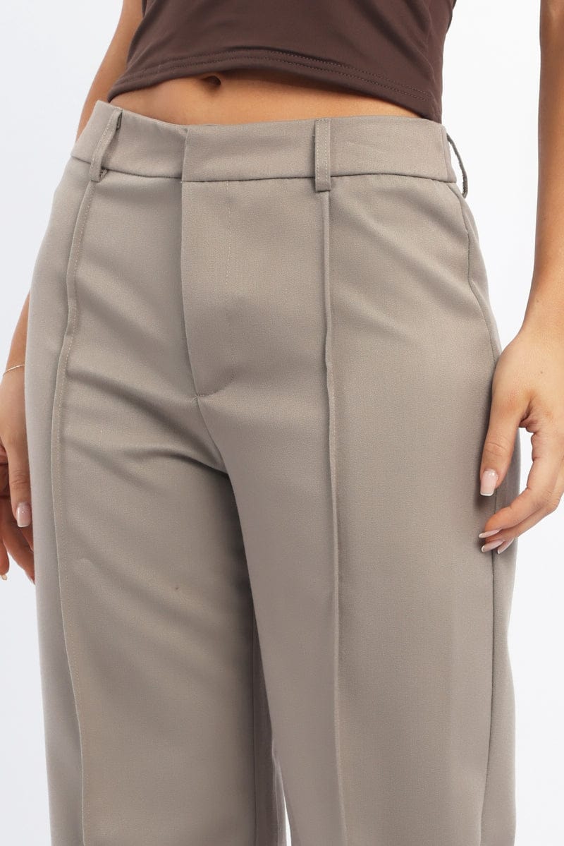 Beige Smart Pants High Rise