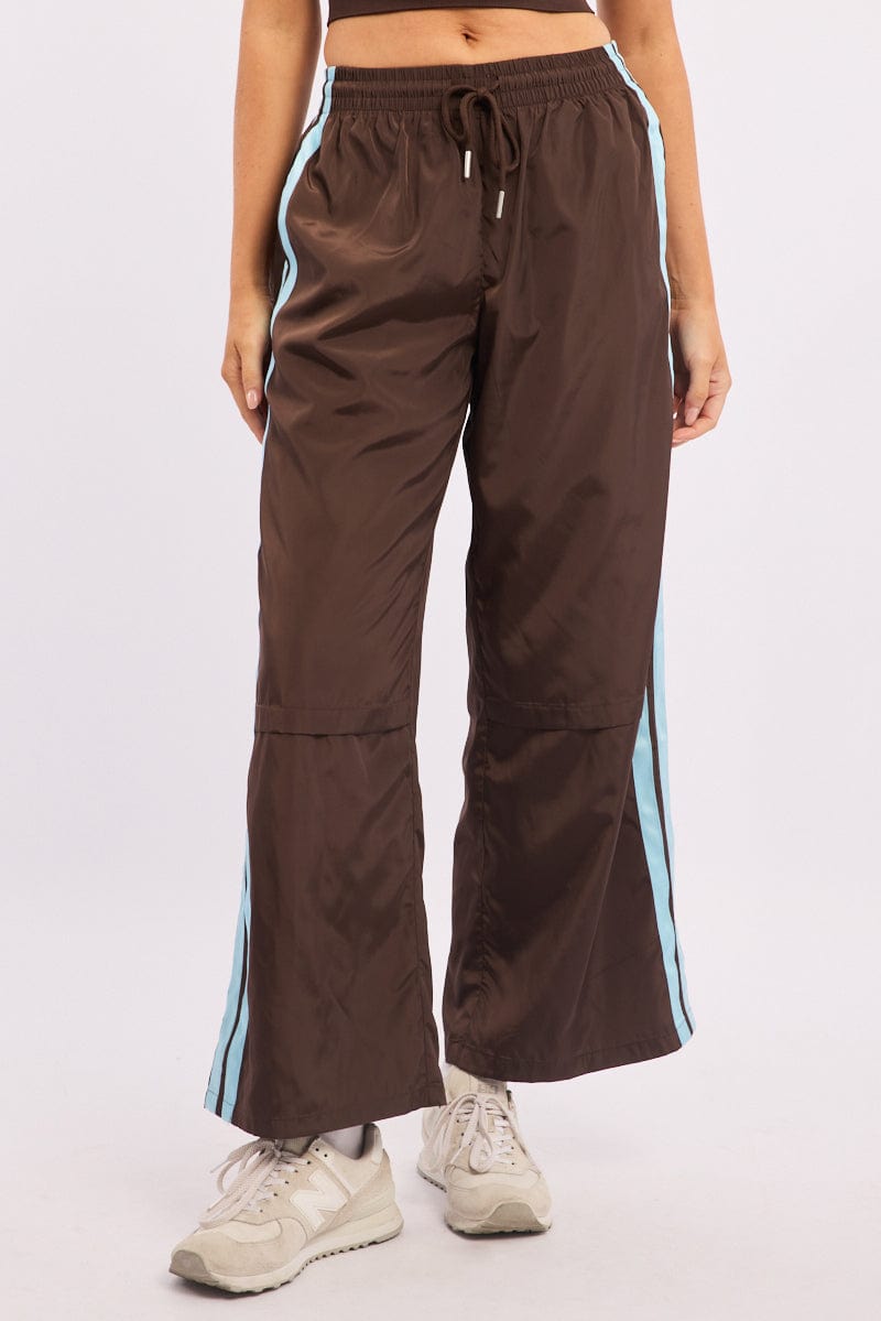 Brown Track Pants Side Stripe
