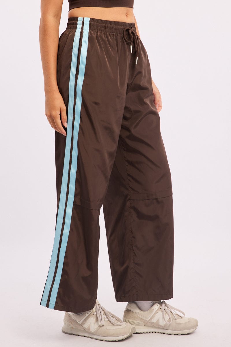 Brown Track Pants Side Stripe