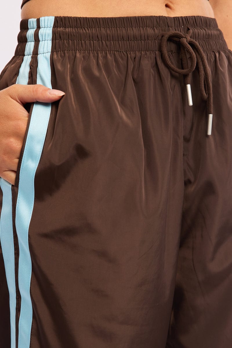 Brown Track Pants Side Stripe