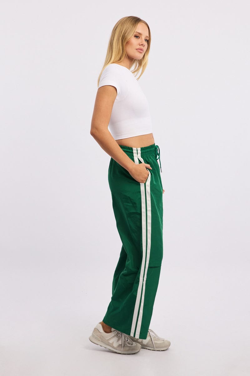 Green Track Pants Side Stripe