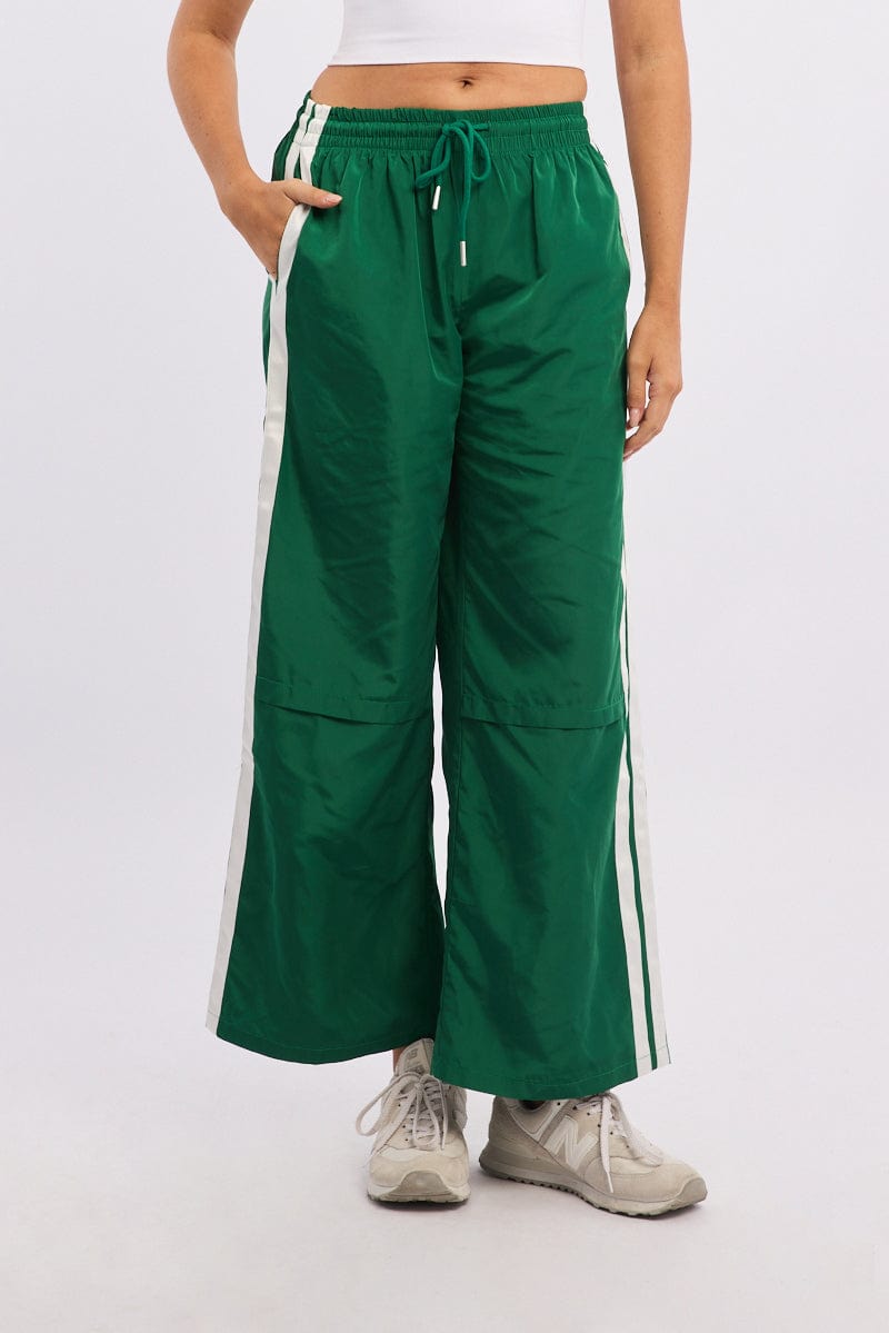Green Track Pants Side Stripe
