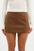 Beige Skort Mini Skirt Suede