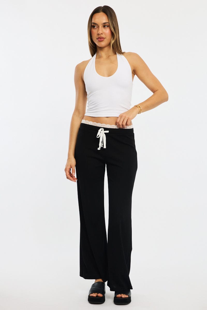 Black Wide Leg Pants Lace Trim