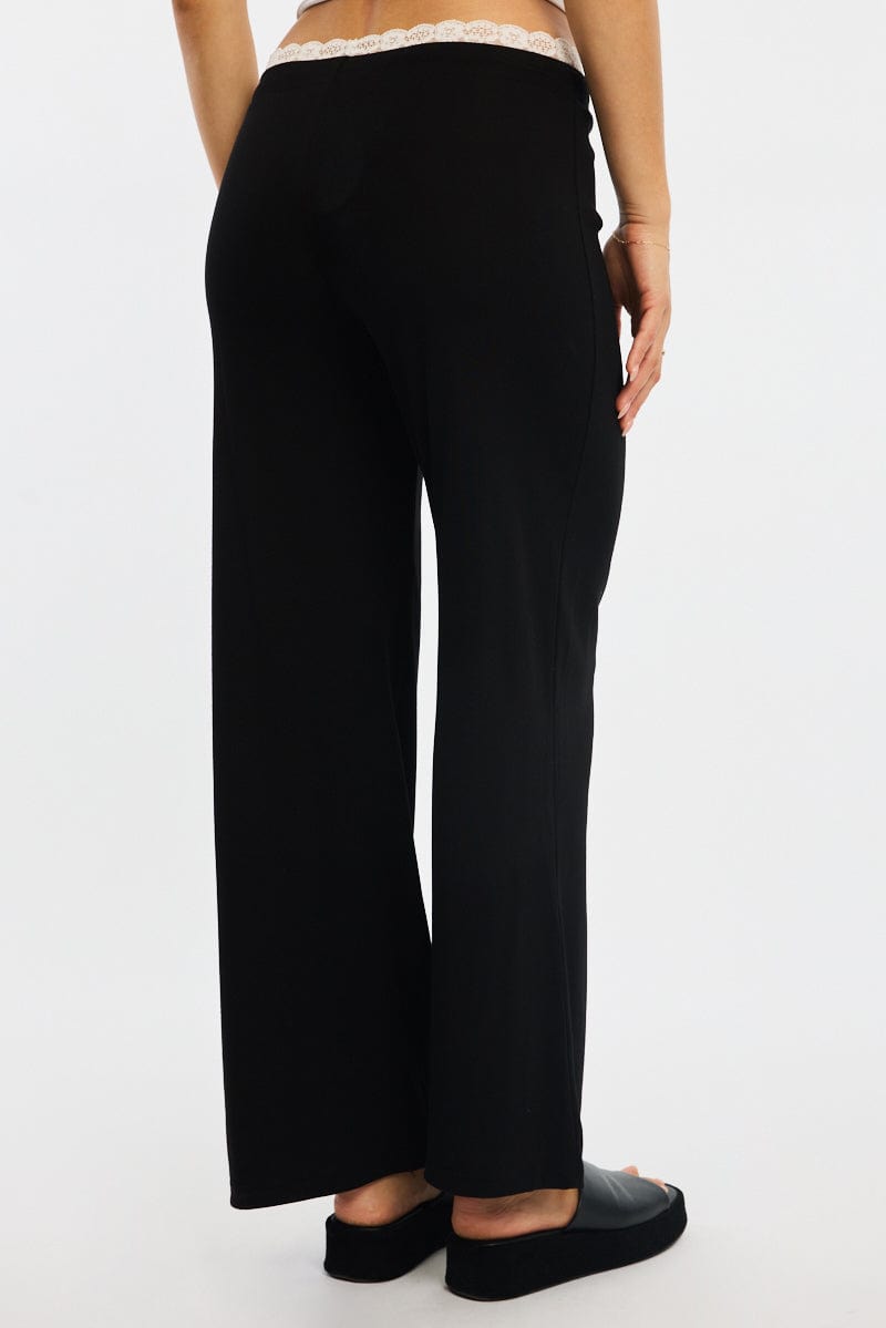 Black Wide Leg Pants Lace Trim