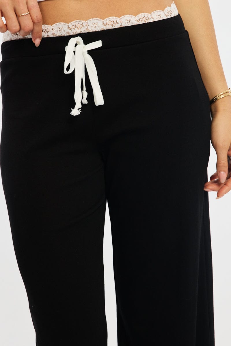 Black Wide Leg Pants Lace Trim