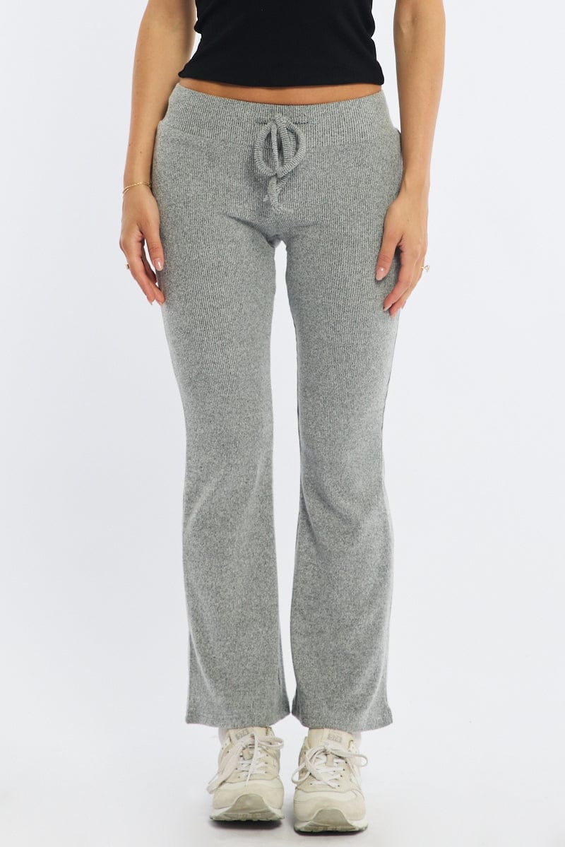 Grey Flare Leg Pants Elasticated Waist