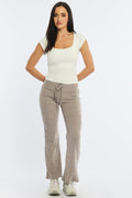 Beige Flare Leg Pants Elasticated Waist