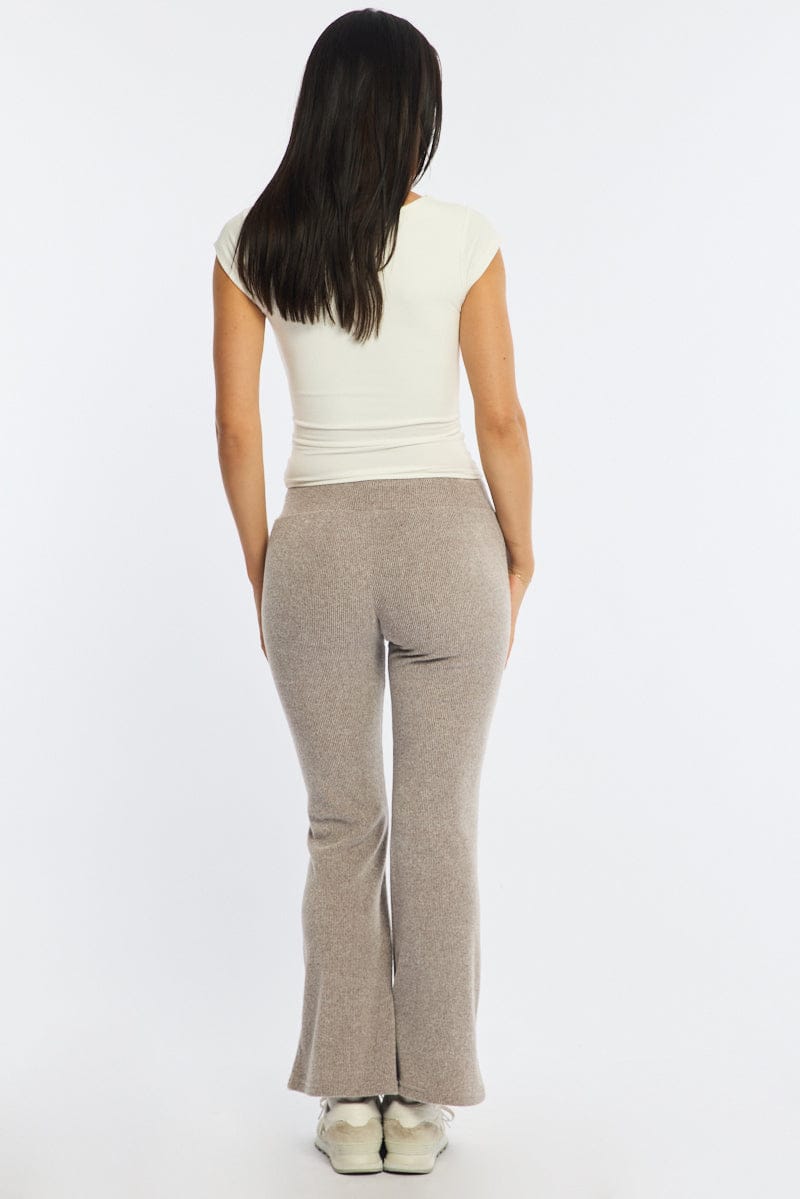 Beige Flare Leg Pants Elasticated Waist