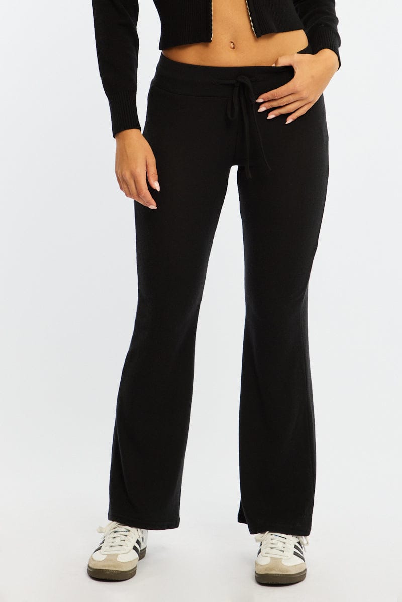Black Flare Leg Pants Elasticated Waist