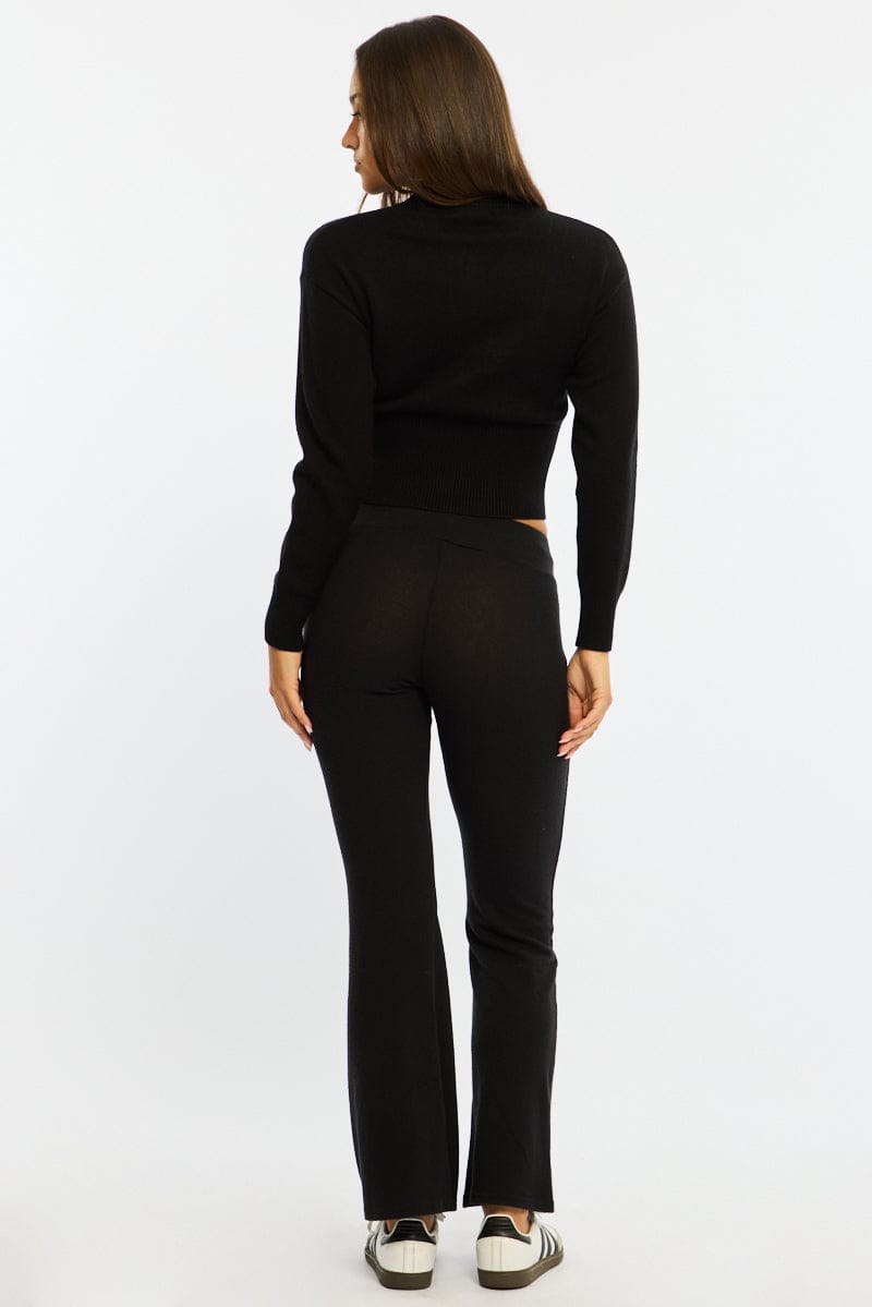 Black Flare Leg Pants Elasticated Waist