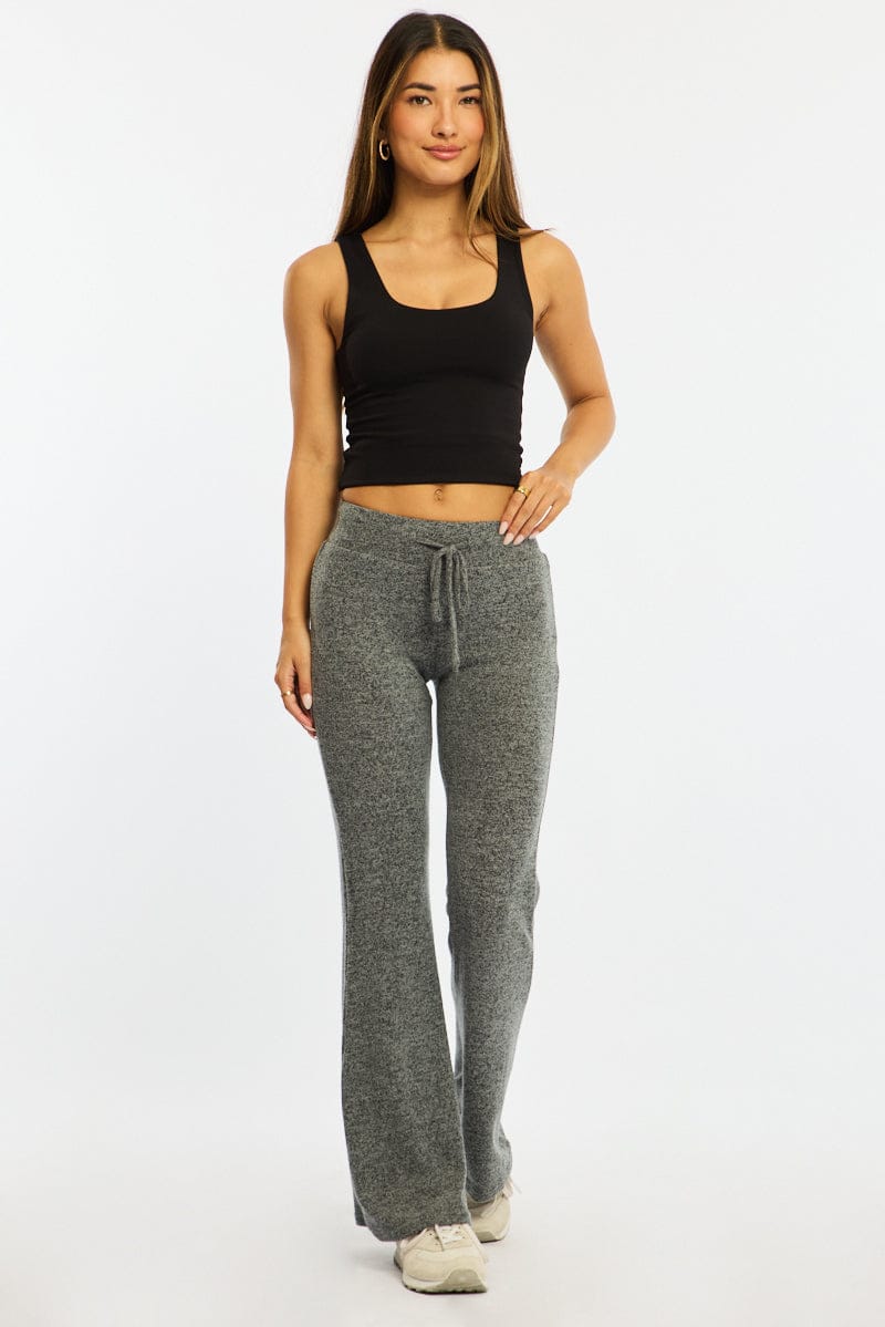 Grey Flare Leg Pants Elasticated Waist