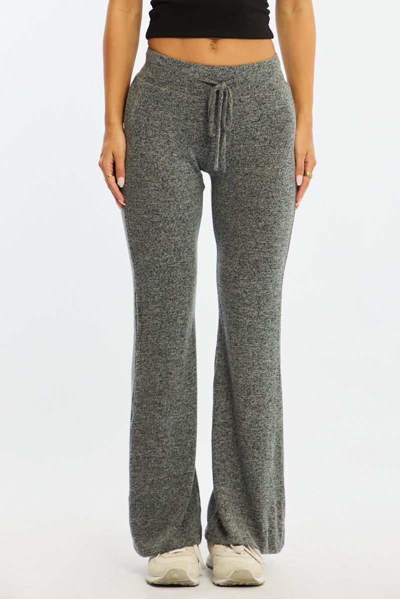 Grey Flare Leg Pants Elasticated Waist