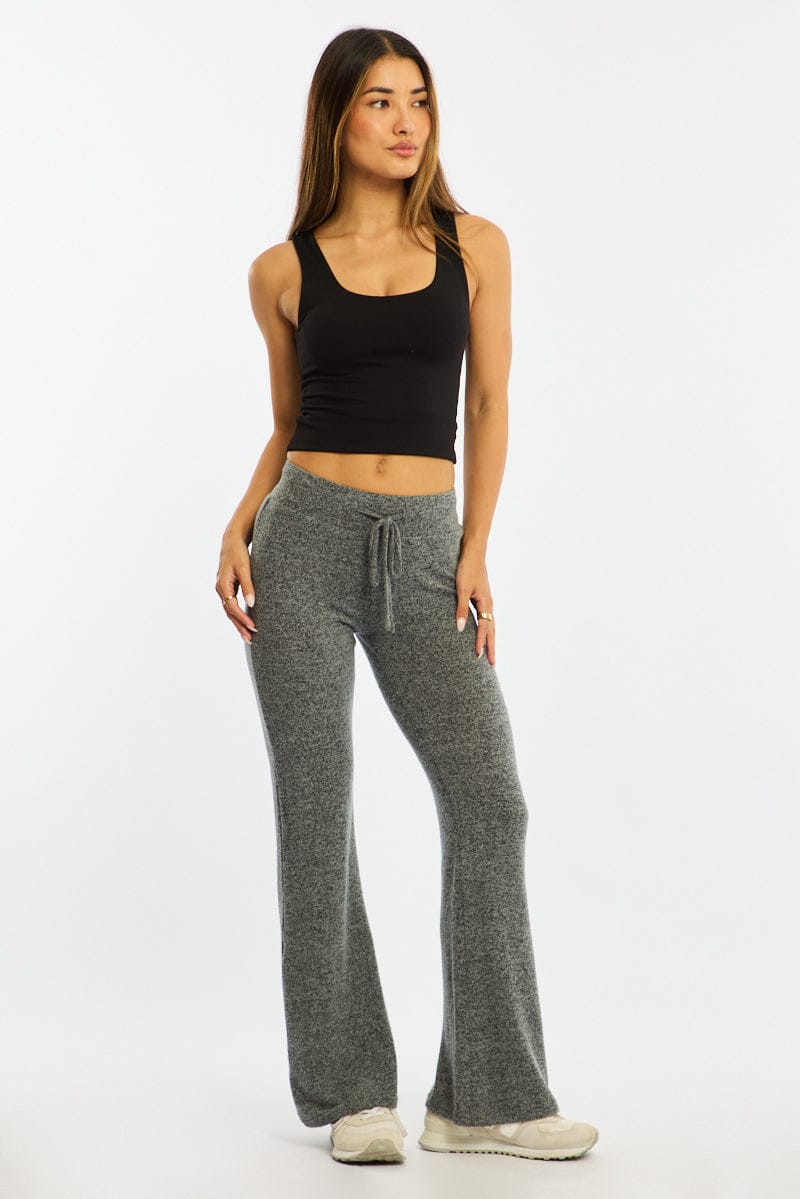 Grey Flare Leg Pants Elasticated Waist