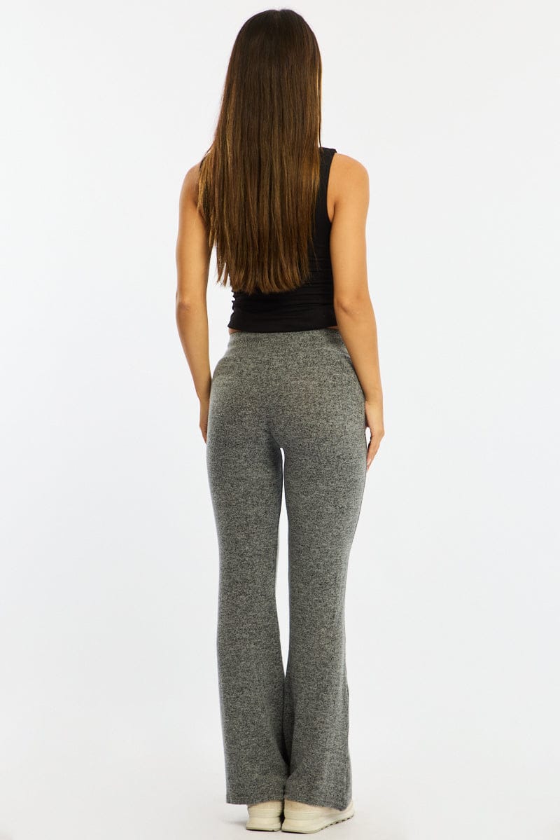 Grey Flare Leg Pants Elasticated Waist