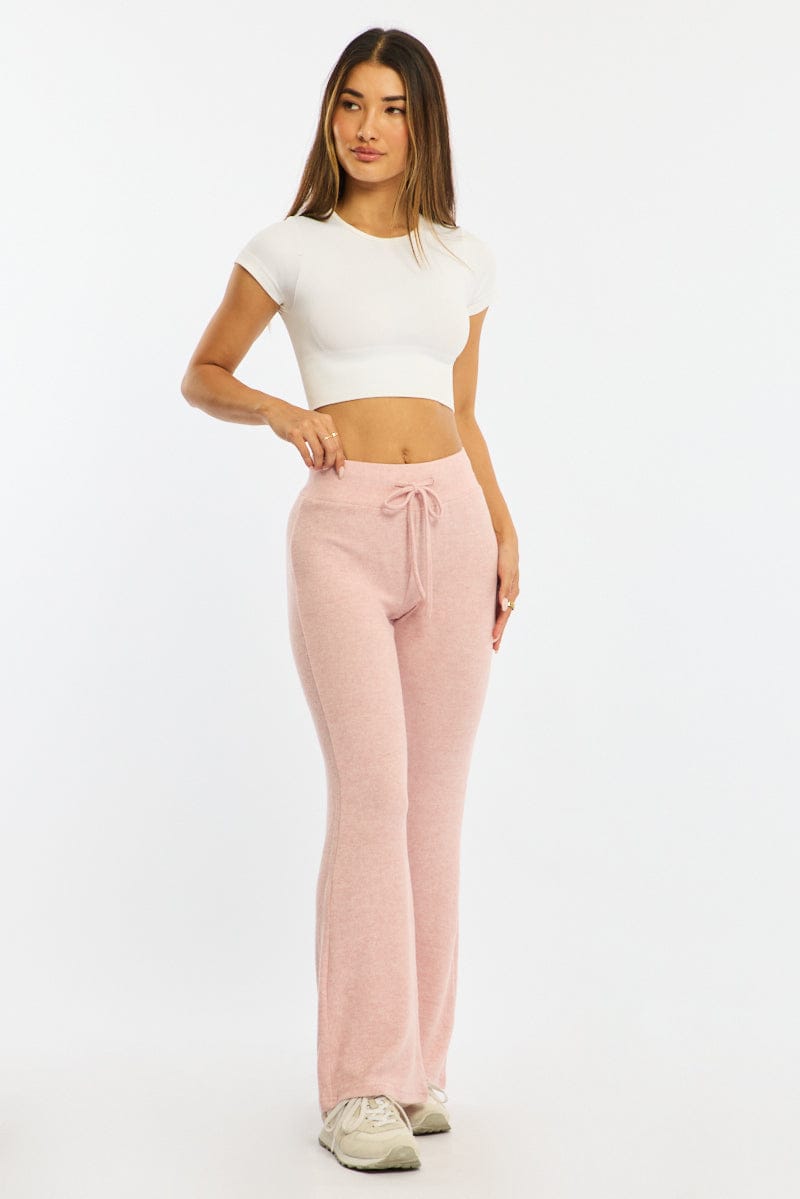 Pink Flare Leg Pants Elasticated Waist