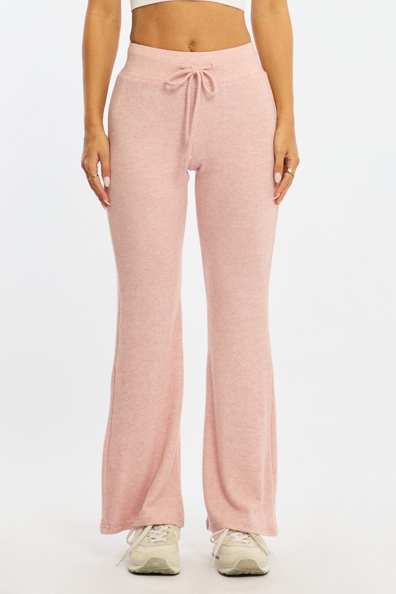 Pink Flare Leg Pants Elasticated Waist