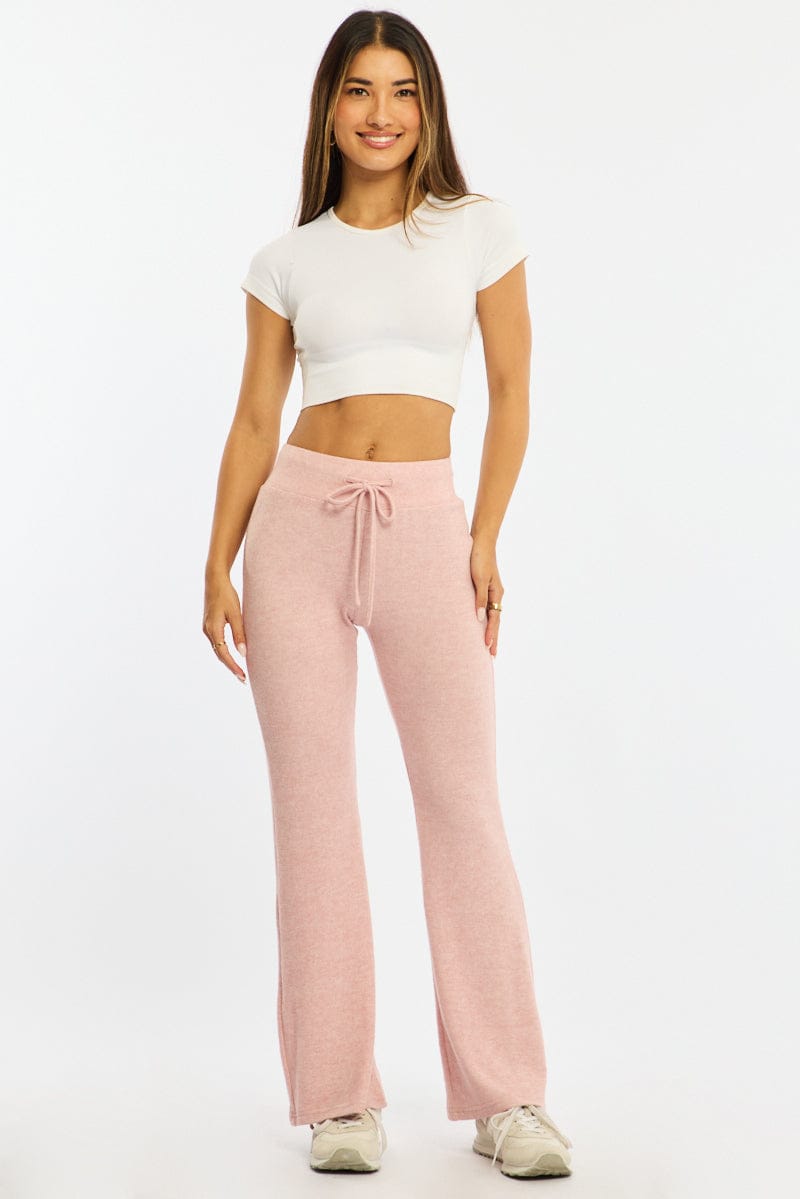 Pink Flare Leg Pants Elasticated Waist